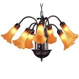 Meyda Tiffany Amber Pond Lily 7 Light 20" Wide Chandelier with Yellow
