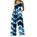 Dyegold Jumpsuits for Women Casual Women Jumpsuits Summer Floral Print Tie Dye Fashion Baggy Loose Playsuit Overalls Sleeveless Square Neck Rompers