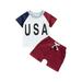 Suanret Independence Day Toddler Baby Boys Girls Fourth of July Outfits Short Sleeve Letter Print Tops + Shorts Sets White Red 12-18 Months