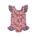 Nituyy Kid Girl Romper Swimsuit Fly Sleeve Round Neck Flower Print Summer Beach Swimwear Jumpsuit