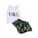 Suanret Independence Day Toddler Baby Girls 4th of July Outfits Sleeveless Letter Print Tank Tops + Skirt Shorts Sets White 12-18 Months