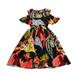 Girl s Summer Dresses Sleeveless A Line Short Dress Floral Print Black 120