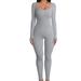 Women s Sexy Bodycon Long Sleeve Square Neck High Waist Jumpsuit Rompers for Yoga Exercise