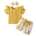 B91xZ Baby Outfits For Girls Toddlers Girl Clothes Ribbed Romper Floral Shorts Headband 3Pcs Outfits Set Size 2-3 Years