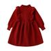 gvdentm Dresses For Girls Girls Fall Dress Round Neck Long Sleeve Ruffle Fan Swing Maxi Long Dresses with Belt RD2 18-24 Months