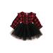 Nituyy Christmas Lace Long Sleeve Plaid Print Patchwork Knee Length Party Dress