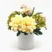 Enova Home Artificial Daisy and Mixed Silk Flowers Arrangement in White Ceramic Vase (Green Yellow)