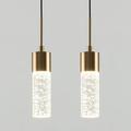 Brass Pendant Light Crystal Column LED Pendant Lights Pendant Lights 2 Pack Crystal Pendant Lights Pendant Light Fixtures Pendant Lighting For Kitchen Island Dining Room Bedroom (3000K)