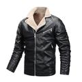 tklpehg Mens Winter Coat Leather Jacket Long Sleeve Coat Leather Plus Fleece Jacket Motorcycle Jacket Warm Leather Jacket Black M