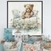 Zoomie Kids Teddy Bear in Crib w/ Flowers III - Print on Canvas in Blue/Brown | 16 H x 16 W x 1 D in | Wayfair A56E6659662842C8B512687FE2883655