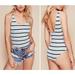 Free People Tops | Free People Intimately Ride Or Die Ribbed Bodysuit Blue Combo Womens Size Xs New | Color: Blue/White | Size: Xs