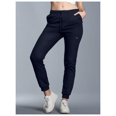 Sweathose TRIGEMA "TRIGEMA Jogginghose aus Biobaumwolle", Damen, Gr. S, US-Größen, blau (navy), 75% Baumwolle (Biobaumwolle kbA), 25% Baumwolle (recycelt), Basic, Hosen Image