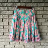 Lilly Pulitzer Skirts | Lilly Pulitzer Mint/Pink Floral Lions Head Pleated Full Circle Skirt Size 2 | Color: Blue/Pink | Size: 2