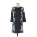 H&M Casual Dress - Shift Crew Neck 3/4 sleeves: Black Floral Dresses - Women's Size 6
