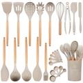 AIRPJ 26 - Piece Cooking Spoon Set w/ Utensil Crock Wood/Silicone in Brown | Wayfair US-CU-49