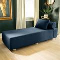 Hokku Designs Alvy Indoor Lounger/Daybed - Luxurious Lounger w/ Maple Feet Upholstered/Polyester in Blue | 16.75 H x 30 W x 80 D in | Wayfair