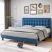 Red Barrel Studio® Yanay Solid Wood & Panel Bed Upholstered/Velvet in Blue | 45.5 H x 63.4 W x 84.3 D in | Wayfair 1A5B501E007248608CC253914072679F