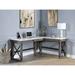 Writing Desk with Lift Top in Rustic Finish and Marble Table Top, L-Shape Desk with Full Extension Drawer