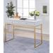 Contemporary Writing Desk in White & Brass with 2 Drawers, Metal Glide and Veneer Finish