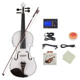 Full Size 4/4 Wood Violin Kit EQ Violin with Case Bow Violin Strings Shoulder Rest Electronic Tuner Connecting Wire White
