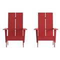 Flash Furniture Set of 2 Sawyer Commercial Modern 2-Slat Back Adirondack Chairs - Red All-Weather Poly Resin Lounge Chairs
