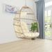 Hanging Egg Chair without Stand Egg Swing Hammock Chair Indoor Outdoor Wicker Egg Chair with Cushion Headrest Egg Swing Hammock Chair for Patio Bedroom Porch Garden Khaki