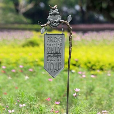Frog Parking Garden Sign on Stake Bronze , Bronze