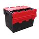 Plastor 10 x Plastic 80 Litre Heavy Duty Storage Boxes (60 x 40 x 42cm) Black and Red Euro Crates with Attached Hinged Lids