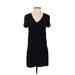 Madewell Casual Dress - Shift V Neck Short sleeves: Black Print Dresses - Women's Size 2X-Small