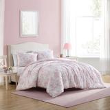 Laura Ashley Delphine Pink Cotton Reversible Comforter Set Polyester/Polyfill/Cotton in Pink/Yellow | Queen Comforter + 2 Standard Shams | Wayfair