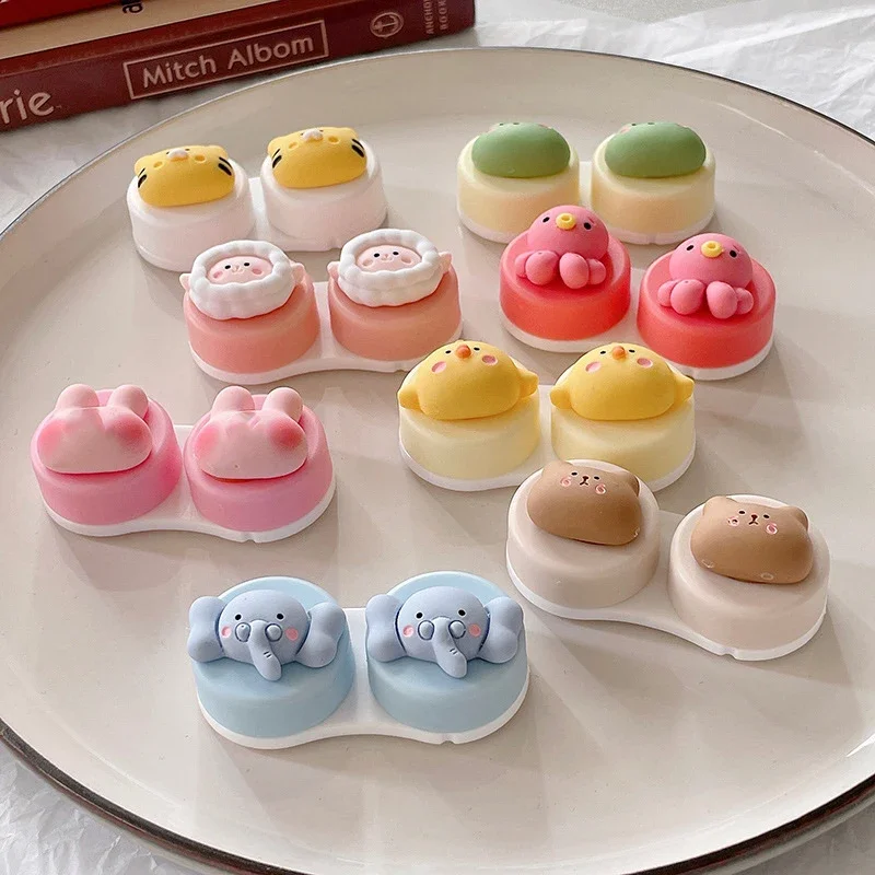 Kit de lentilles de Contact pour femmes, support, conteneur, ours mignon, grenouille, Animal, amour, étui pour lentilles de Contact, fête de voyage, avec lentilles, pincettes, cadeau