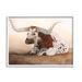 Stupell Industries Longhorn Cattle Resting Painting White Framed Giclee Art By Kathy Winkler Wood in Brown | 11 H x 14 W x 1.5 D in | Wayfair