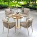 Bayou Breeze Altoria Round 4 - Person 27.55" Long Outdoor Dining Set w/ Cushions Wood/Plastic in Brown | 27.55 W x 27.55 D in | Wayfair