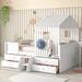 Full Size House Low Loft Bed with 4 Storage Drawers, Sturdy Pine Wood Bedframe with Full-Length Guardrails for Kids Bedroom