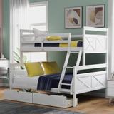 Twin Over Full Bunk Bed with 2 Storage Drawers & Ladder, Wood Bunkbed Frame Can Be Divided into 2 Beds for Kids Teens Bedroom