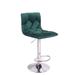 Upholstered stool in green colour and Adjustable height, Stainless steel base swivel 360°. Set of 4