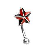 Black and Red Star 316L Surgical Steel Curve Eyebrow