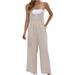 Jsezml Womens Spaghetti Strap Jumpsuits Casual Loose Wide Leg Rompers Tie Back Trendy Stretchy Overalls with Pockets