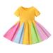 ZCFZJW Kids Toddler Baby Girls Rainbow Dress Princess Cute Loose Flowy Summer Sleeveless Round Neck A-Line Beach Tank Sundress #02-Yellow 4-5Years