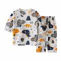 ZCFZJW Summer Toddler Kids Baby Girls Boys Two Piece Set Cute Cartoon Pattern Print Casual 3/4 Sleeve Loungewear Oufit Clothes Thin Air-conditioned Home Clothing Gray 5-6 Years