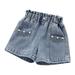 ZCFZJW Baby and Toddler Girls Denim Shortie Shorts Big Girls Summer Thin Pearl Pocket Elastic Waist Shining Denim Perforated Denim Shorts #01-Blue 6-7 Years