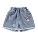 ZCFZJW Toddler Baby Girls Casual Denim Shorts Middle School Students Summer High Waisted Thin Elastic Waistband Jeans Short Pants #03-Blue 5-6 Years