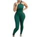 Wycnly Womens Jumpsuits Sexy Slim Fit One Shoulder Workout Sports Long Jumpsuits Overalls Trendy Plain Slash Neck Sleeveless Maxi Summer Rompers Green s