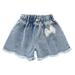 ZCFZJW Toddler Baby Boy Girl Shorts Stretch Ripped Raw Hem Jean Shorts Thin Pearl Flower Decoration Summer Denim Shorts Jean Shortie Shorts #04-Blue 12-13 Years