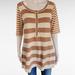 Anthropologie Sweaters | Anthropologie Shu Shu Beige Cream Stripe Pointelle Short Sleeve Sweater Large | Color: Cream/Tan | Size: L