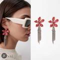 Zara Jewelry | New Zara Sparkle Red Pink Floral Earrings | Color: Pink/Silver | Size: Os