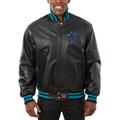 Men's JH Design Black Miami Marlins Big & Tall Full-Snap All-Leather Jacket