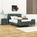 Ebern Designs 4-Pieces Bedroom Sets en Upholstered Platform Bed w/ Nightstands & Storage Bench Upholstered in Green | Wayfair