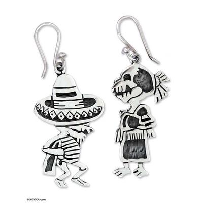 Skeletal Hat Dance,'Fair Trade Taxco Silver Day of the Dead Earrings'