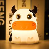 Night Light for Kids 7 Colors Mode, Silicone Cute Animal Cow LED Nursery Night Lamp (Cows-Battery Powered)